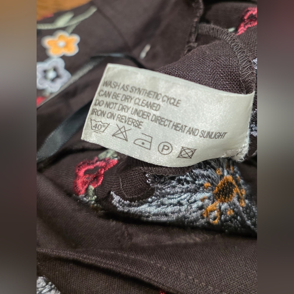 Linea Embroidered Floral Brown Linen A Line Skirt 14 - Picture 8 of 10